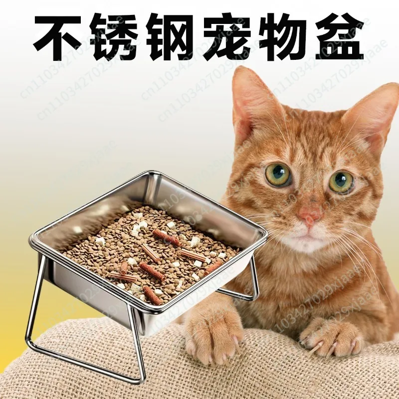 Stainless steel pet bowl drinking water heightening frame stainless steel rice bowl