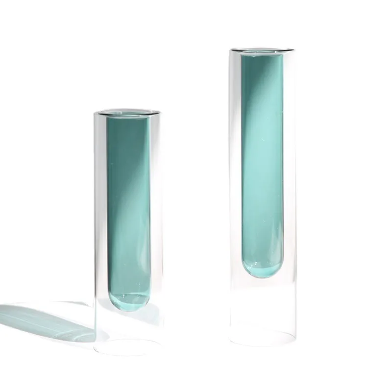 Colorful Double-layer Glass Vase, Modern Simplicity, Colorful Inner Tube Vase, Creative Flower Arrangement, Home Decoration
