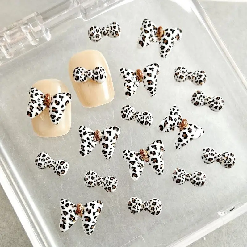 

Hot Selling Black White Leopard Print Bow Nail Charms Multiple Styles Minimalist Bow Resin Nail Art Decorations DIY Hairpin Nail