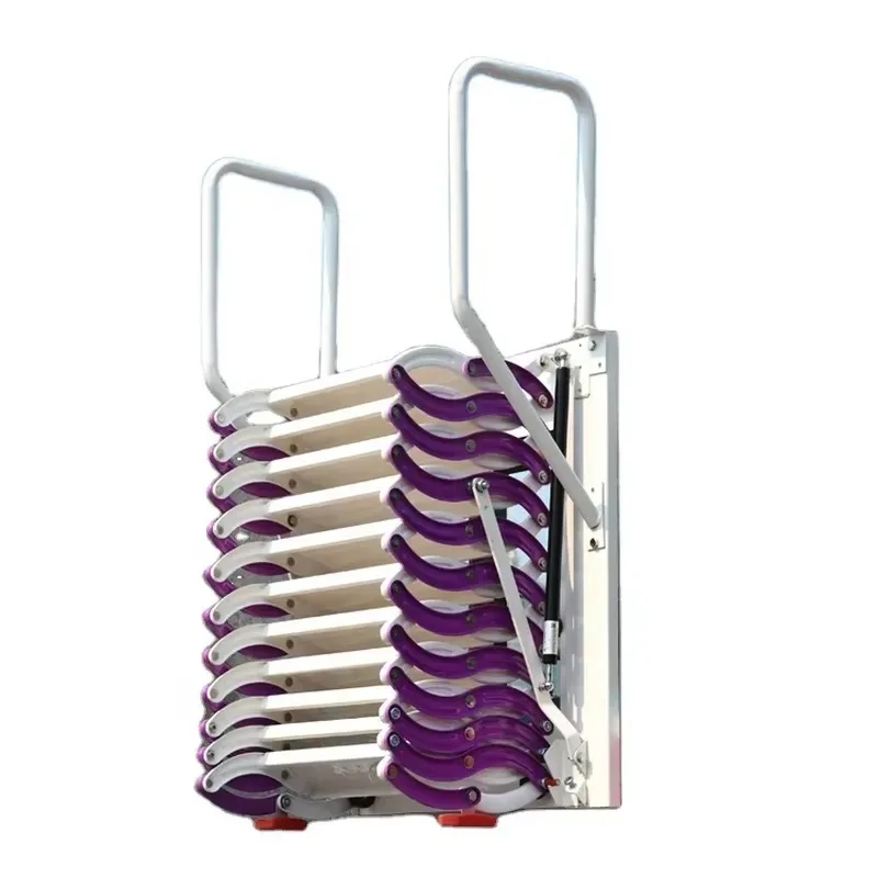 Wall Mount Retractable Carbon Steel Ladder 12 Steps Modern Design 375 Lbs Load Bearing Commercial Warehouse Hospital