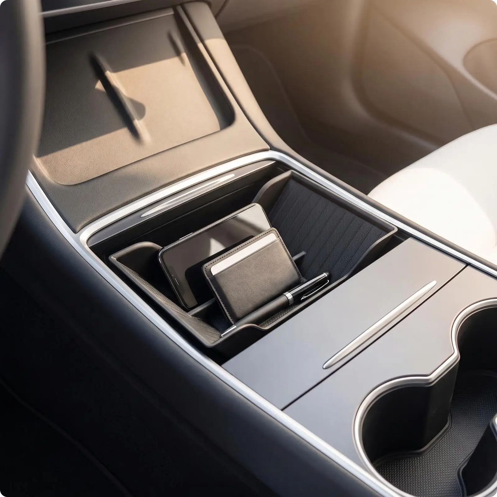 Center Console Organizer Tray for Tesla Model 3 Y TPE Vehicle Pad Textured Surface Liner
