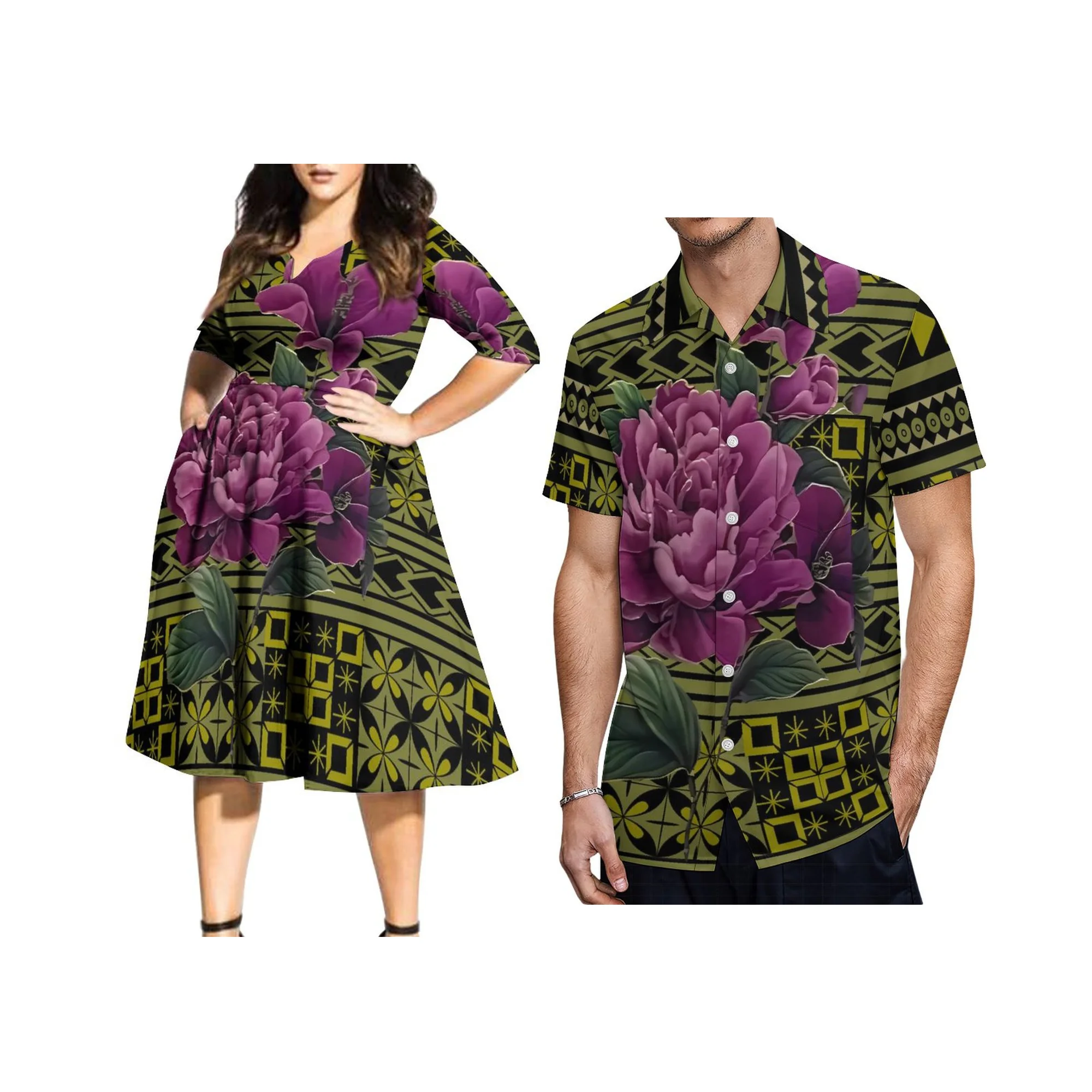 High Quality Wholesale Custom Tonga Polynesian Tribal Design Summer Ladies Elegant Half Sleeve V Neck Dress Women Casual Dress