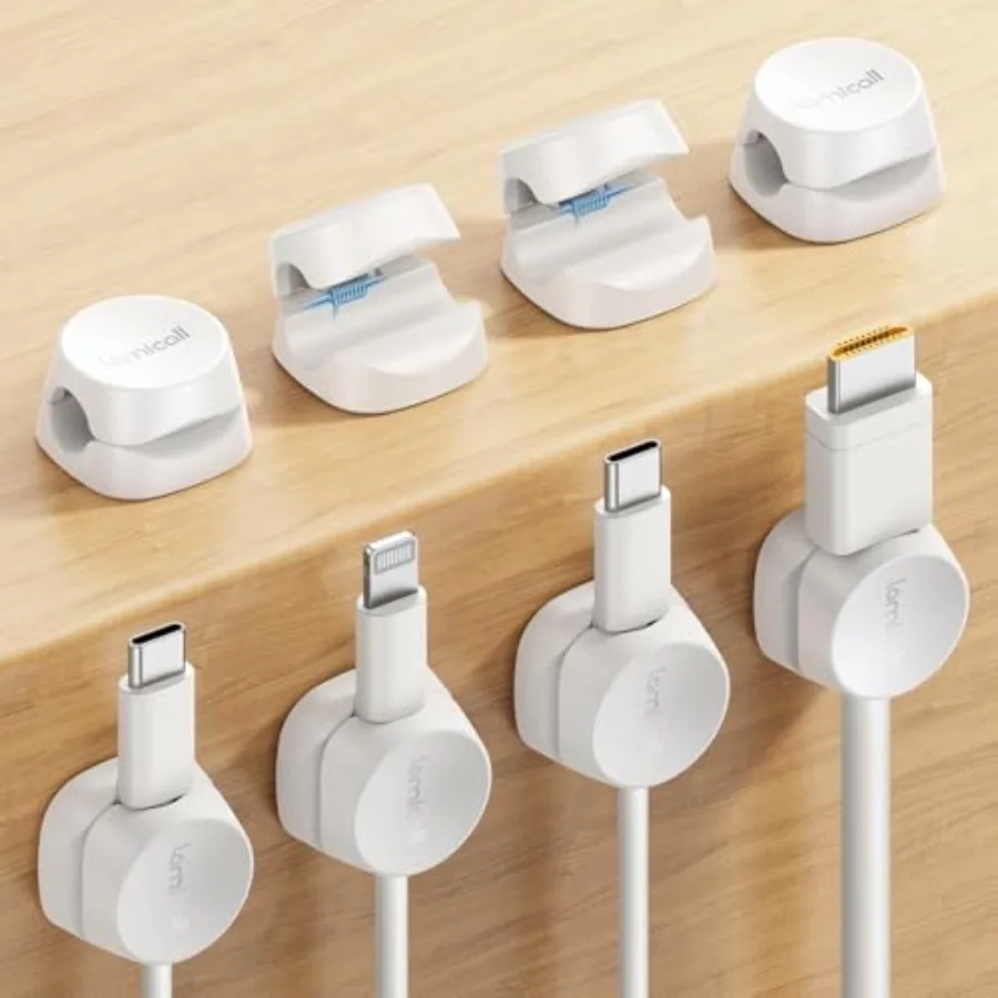 

8 Pack Cord Organizer, [1s Lock] Spring Cable Management Clips - Adhesive Phone Cord Holder Clips for Nightstand Desk Car Offic