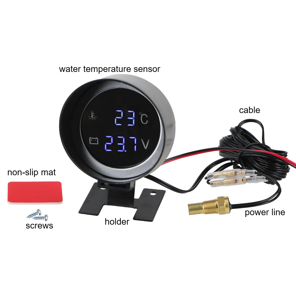 Voltage Meter Car Modification LED Backlight ​10mm Sensor Car Instrumentation 2 In 1 Digital Universal 9V-36V Water Temp Meter