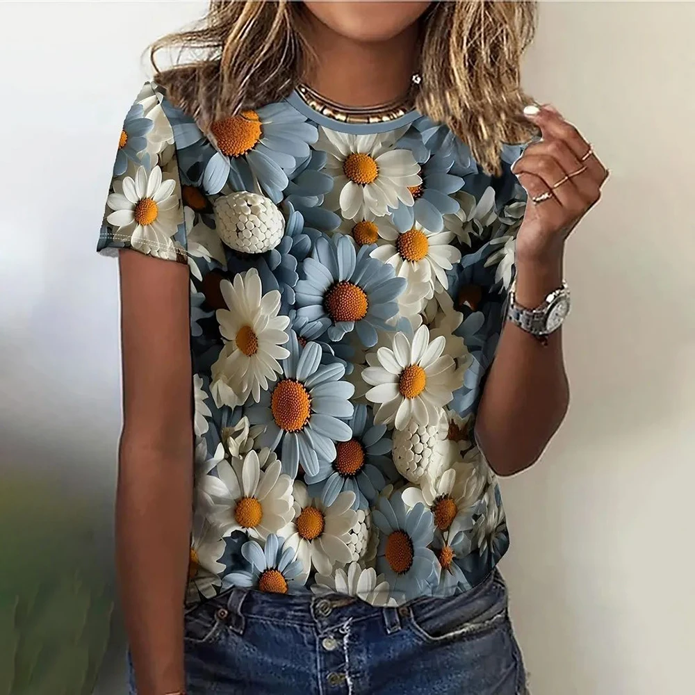 

Fashion 3D Floral Pattern Women's T-shirt High Quality Summer Short Sleeve Tees Casual O-neck Loose Tops Hip Hop Female Clothing