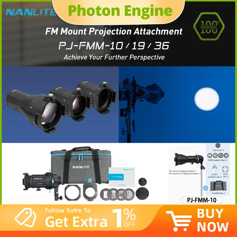 Nanlite PJ-FMM-10 19 36 FM Mount Imaging Lens 10° 19° 36° Projection Attachment Light Accessories Forza 60 II FS 60B FC 60B 120B