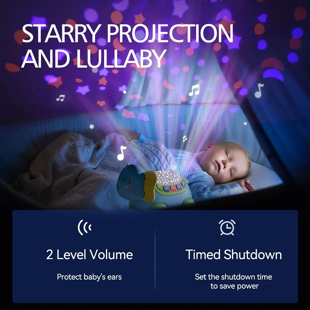 คลานของเล่นดนตรีช้าง Tummy Time เด็กพร้อมตัวจับเวลาสีสัน Light Up Projection ของขวัญวันเกิดสําหรับเด็ก