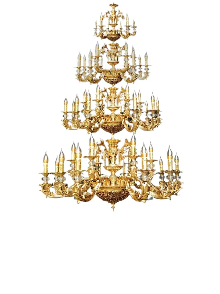 

French Zinc Alloy Candle Chandelier Luxury Living Room Villa Lobby Hotel Duplex Building European Crystal Lighting