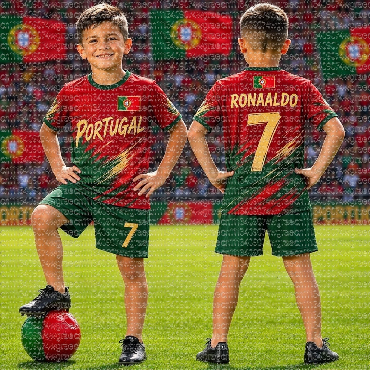 26_27 Special Ronaldo No.7 Football Jersey Tee Shorts Set, Single Top Available,PORTUGAL Fans Kids Tracksuit 2 Piece Sets