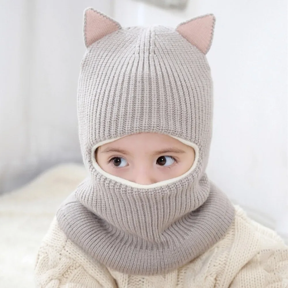 Cute Style Keep Warm Winter Balaclava Hats Thickened Soft Fabric Cute Cat Ears Hats Comfortable Solid Color Kids Hats Kids Wear