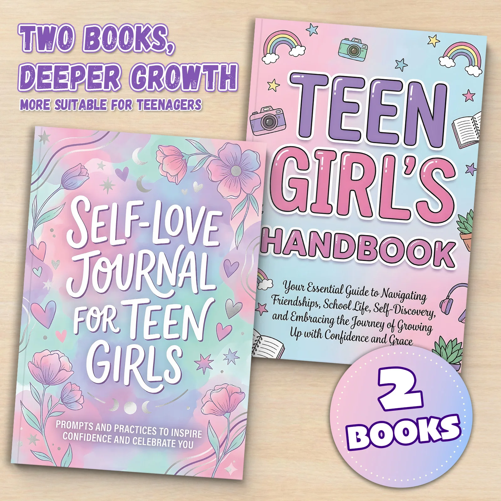 2-Book Teen Girls Growth Set, Teen Girl’s Handbook + Self‑Love Journal for Teen Girls, Confidence, Boundaries & Friendships