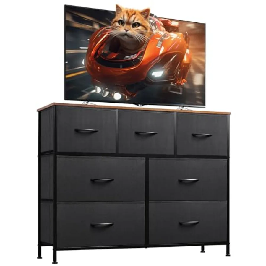 7 Drawer Dresser TV Stand Entertainment Center Media Console Table with Metal Frame and Wood Top for TV up to 45 inch Chest of