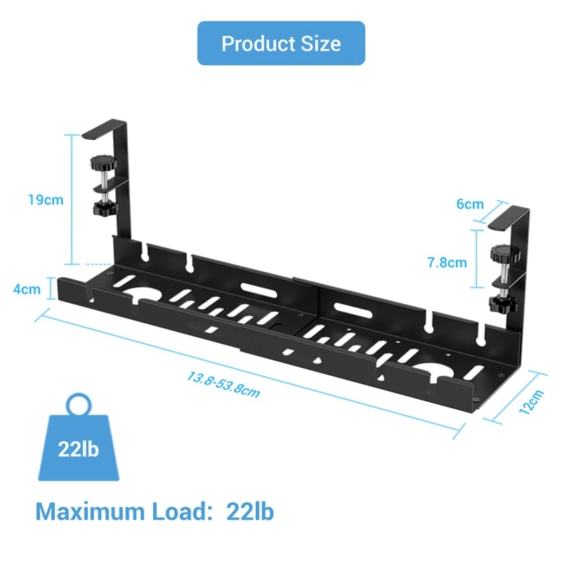 Drill-Free Under Desks Cable Management Tray, Desk Cord Hider Raceway Under Desks Cable Tray Holder, Wire And Cable Rack