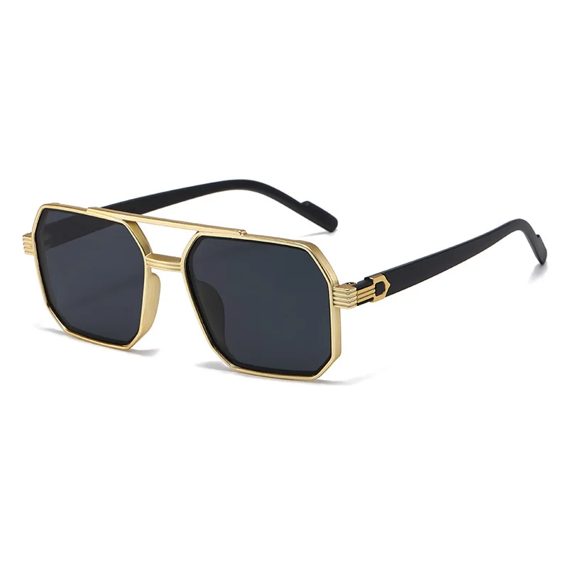 Retro Octagonal Square Sunglasses Men Women Gold Metal Double Bridge Frame UV400 Protection for Travel Streetwear Club Daily Use