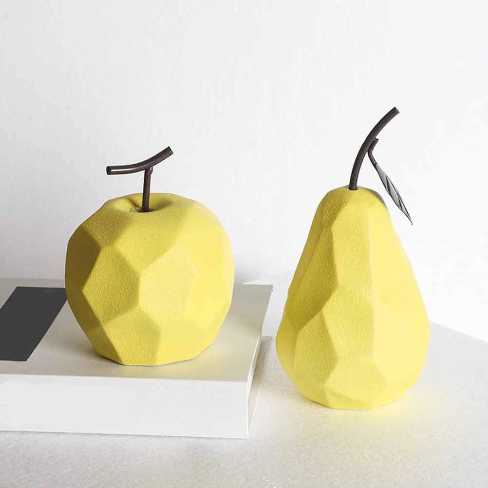 

1Pcs Ceramic Fruit Sculpture Bright Smooth Texture Geometric Desktop Ornament Creative Art Decor Ceramic Fruit for Home