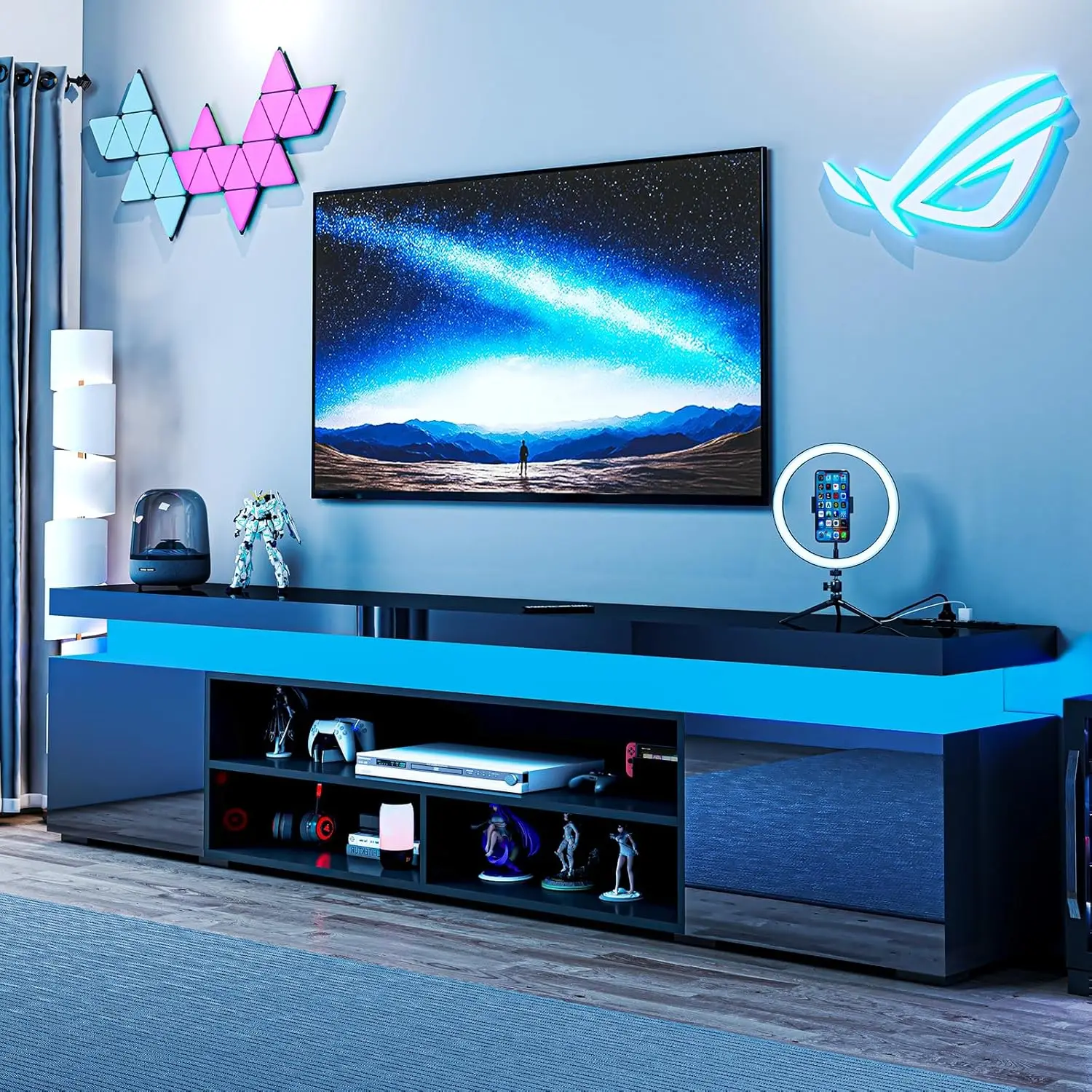 

72"" Modern Tv Stand With Led Lights And Power Outlet For Tvs Up To 80 H, High Gloss Finish Entertainment Center, Tv Console
