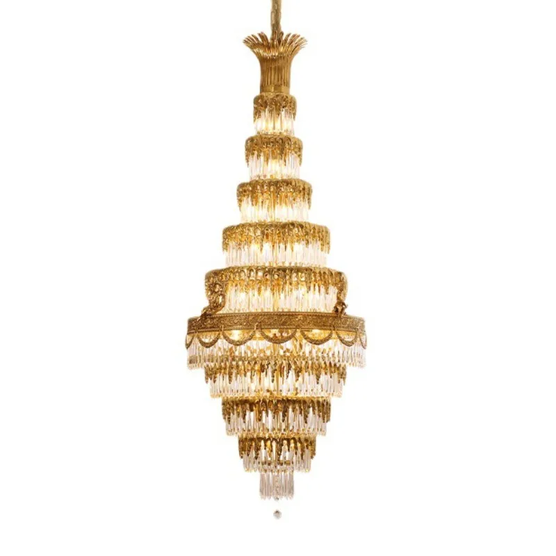 All-copper crystal chandelier large European duplex building French light luxury