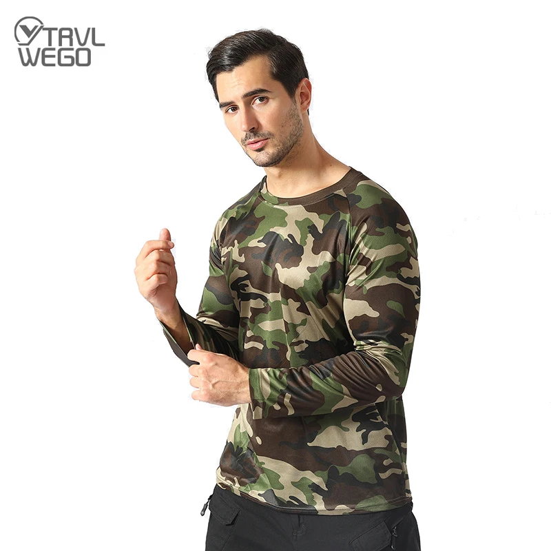 TRVLWEGO Men Quickly-dry Long Sleeve Camouflage Printed T-shirt  Athletic Workout Training Fitness Hunting Traveling Track Top