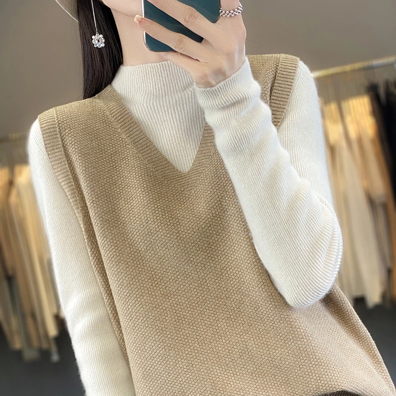 Hot Sale Spring Women\'s Cashmere Sweater Fashion V-neck Sleeveless Wool Knitwear Pullover Soft Comfortable Tank Tops Lady Vest