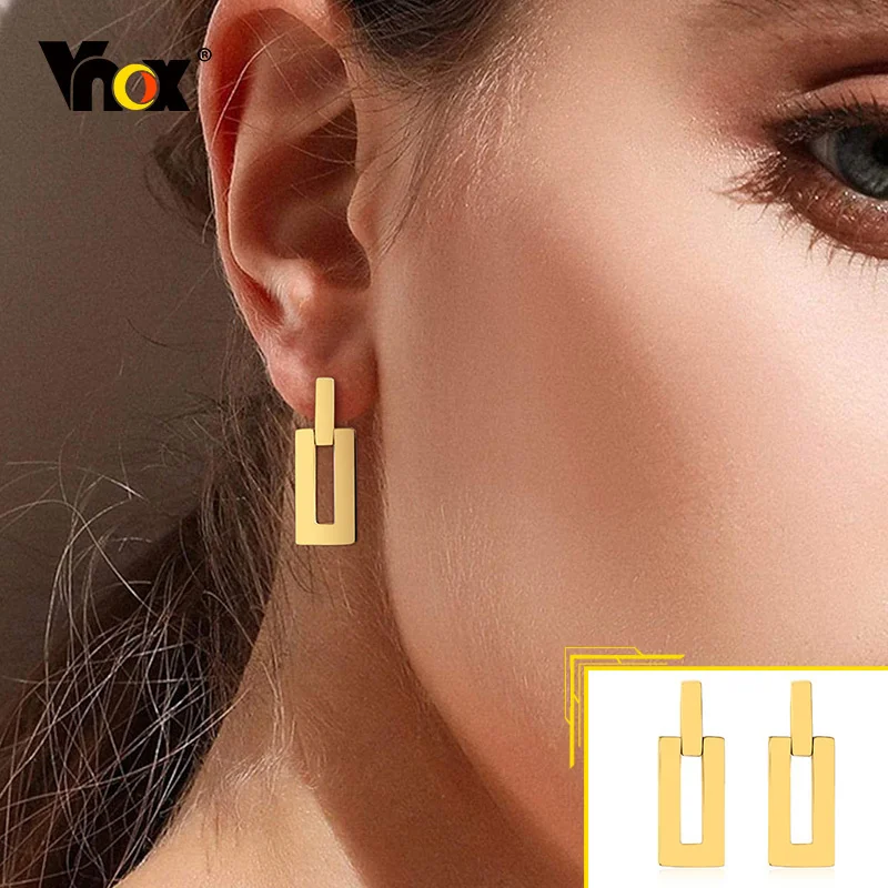 Vnox Geometric Women Drop Earrings, Gold Color Solid Stainless Steel Rectangle Square Dangle Earrings, Chic Boho Girls Earrings