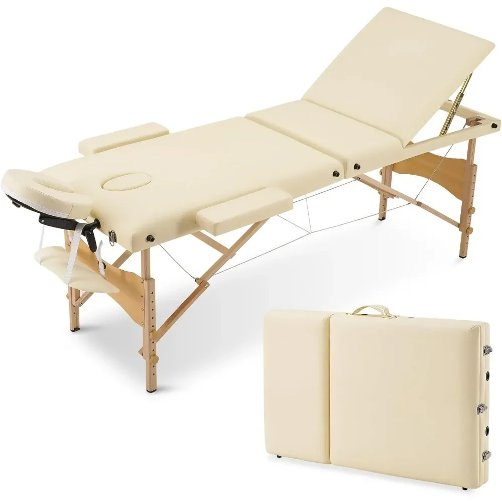 

Massage Tables, 73 inch Tattoo Table Height Adjustable Professional 3-Fold Lightweight Bed with Carrying Bag, Portable Lash Bed