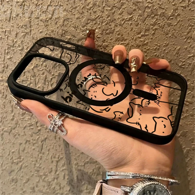 Niedliche Katzen-Schutzhülle für Magsafe iPhone 15 16 Pro Max 17 16 14 11 13 12 Pro Max Plus Hüllen Magnetisches Kabelloses Laden Coque – Detail 2