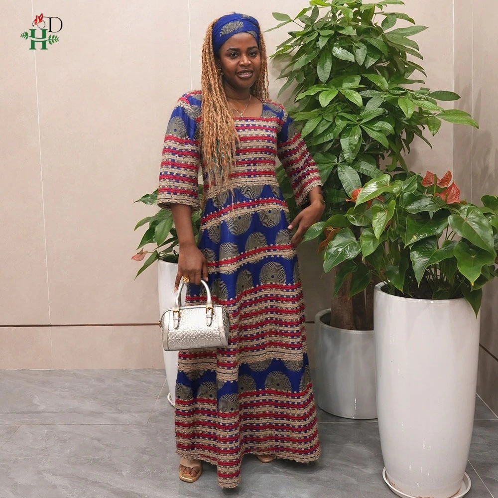 

H&D African Women's Dresses Traditional Clothes Embroidery Printed Outfits Bubu Gown Abayas Robe Kaftan Boubou Djellaba 2025 New