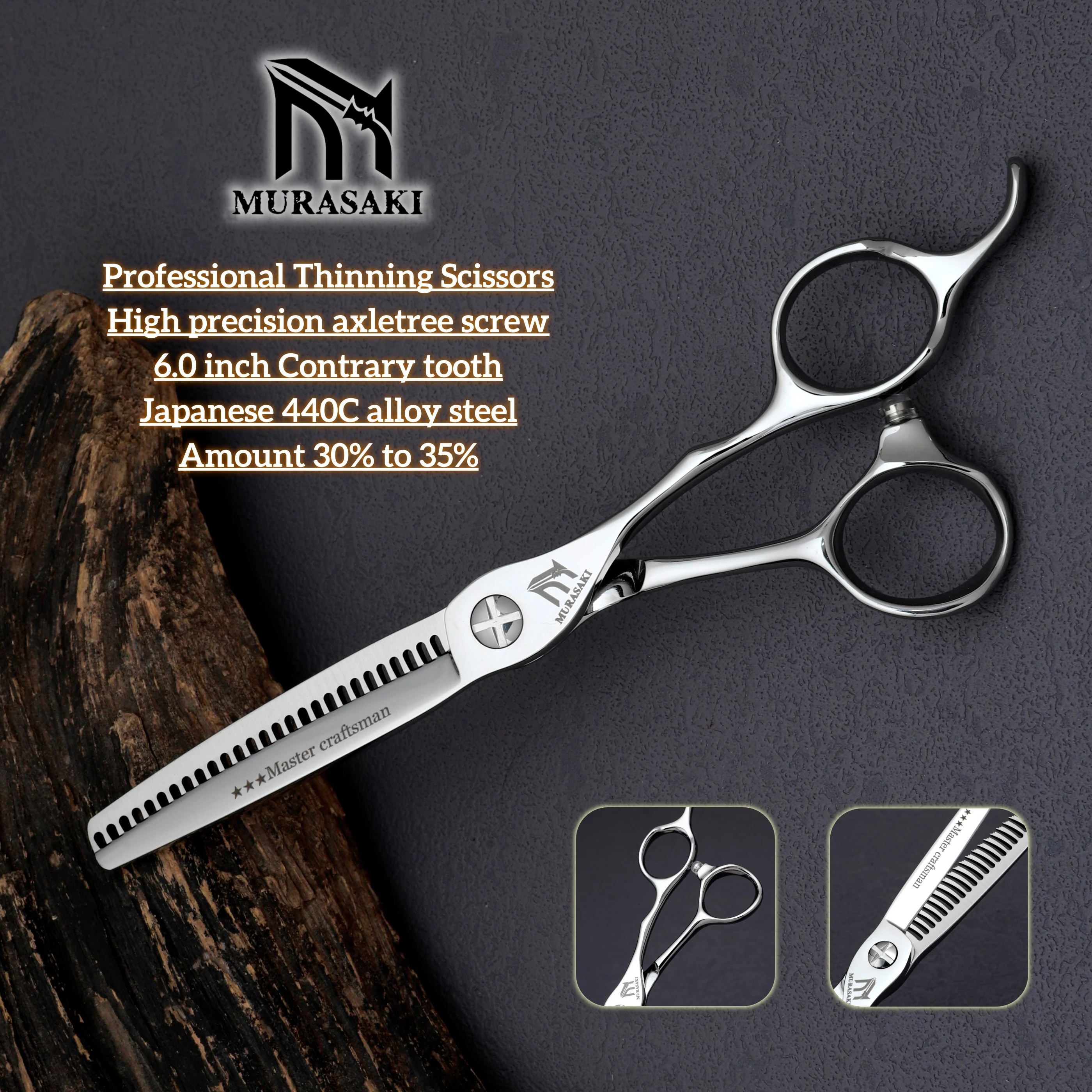 

MURASAKI Professional hairdressing scissors，Contrary tooth thinning shears，Japan 440C steel Salon High-end hair cutting tool's