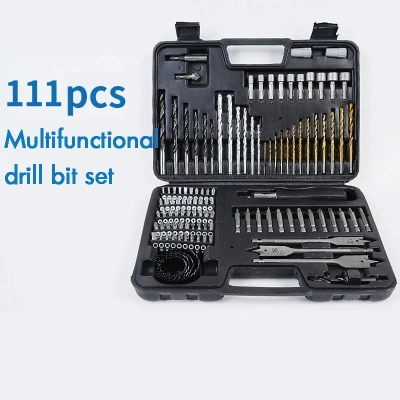 111 Pcs/Set Multifunctional Woodworking Tool Set Twist Drill Batch Screwdriver Woodworking Drill Flat Drill Hole Opener