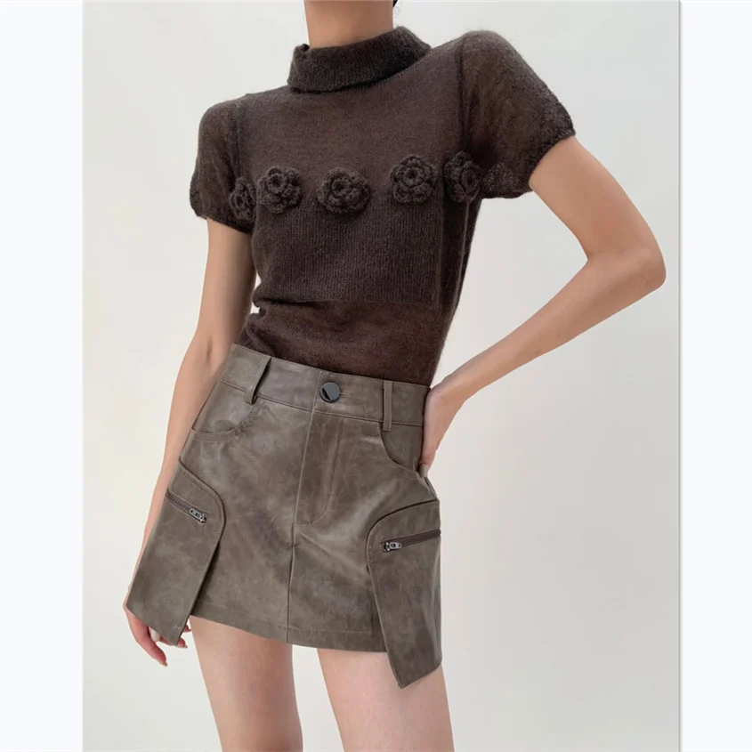   eep Wollen Ridders Gebreide Trui Dunne ort Sve oulder Bared Ele Sle Rose Patroon Herfst Winter Dames...