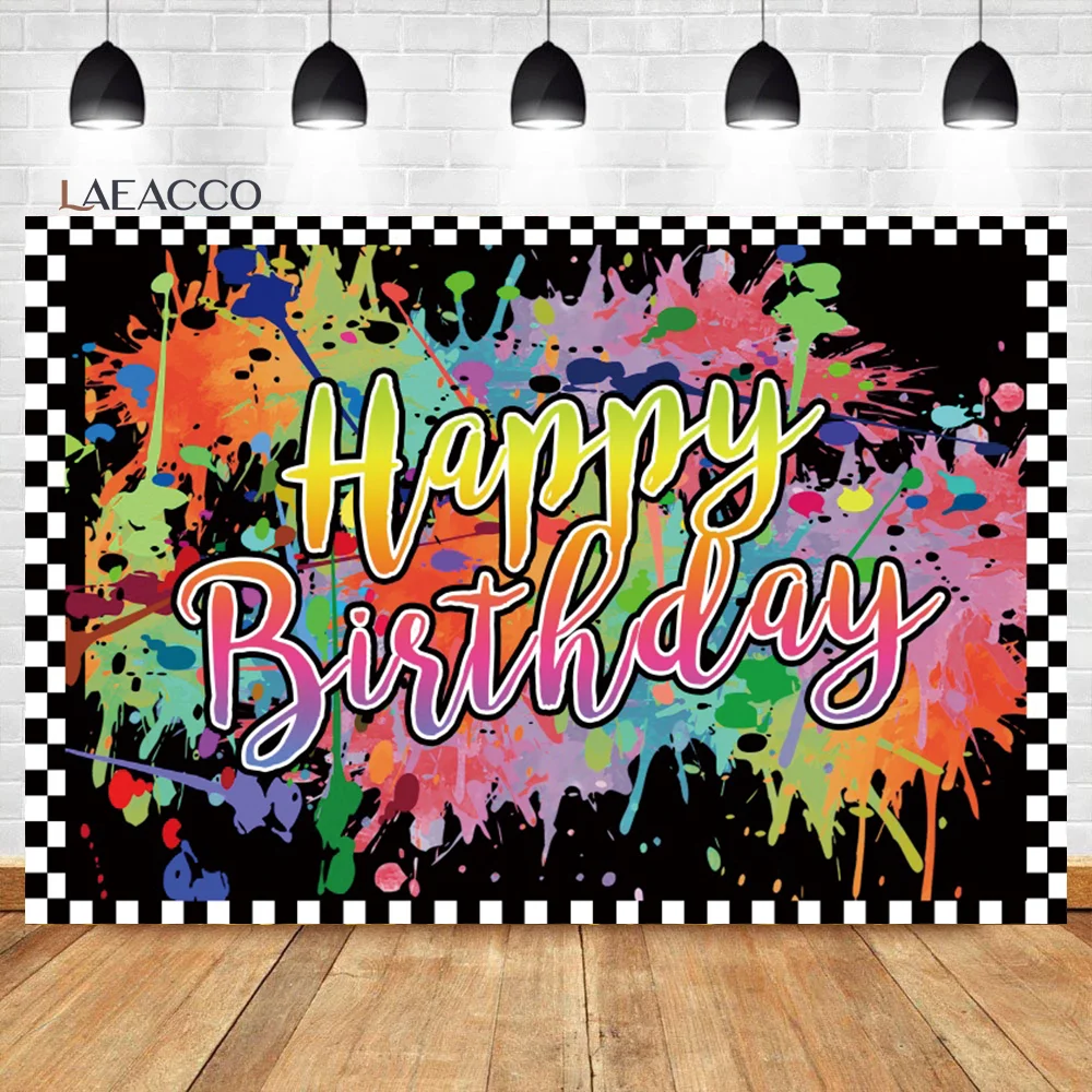 Laeacco Colorful Graffiti Neno Glow in The Dark Birthday Party Backdrop Splash Paint Portrait Customized Photography Background