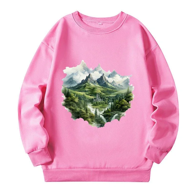 Black 150kg Plus Size Female Sweatshirts Witch's Castle Forest Graphic Sweatshirts 2024 Spring Autumn All-match Y2k Clothing