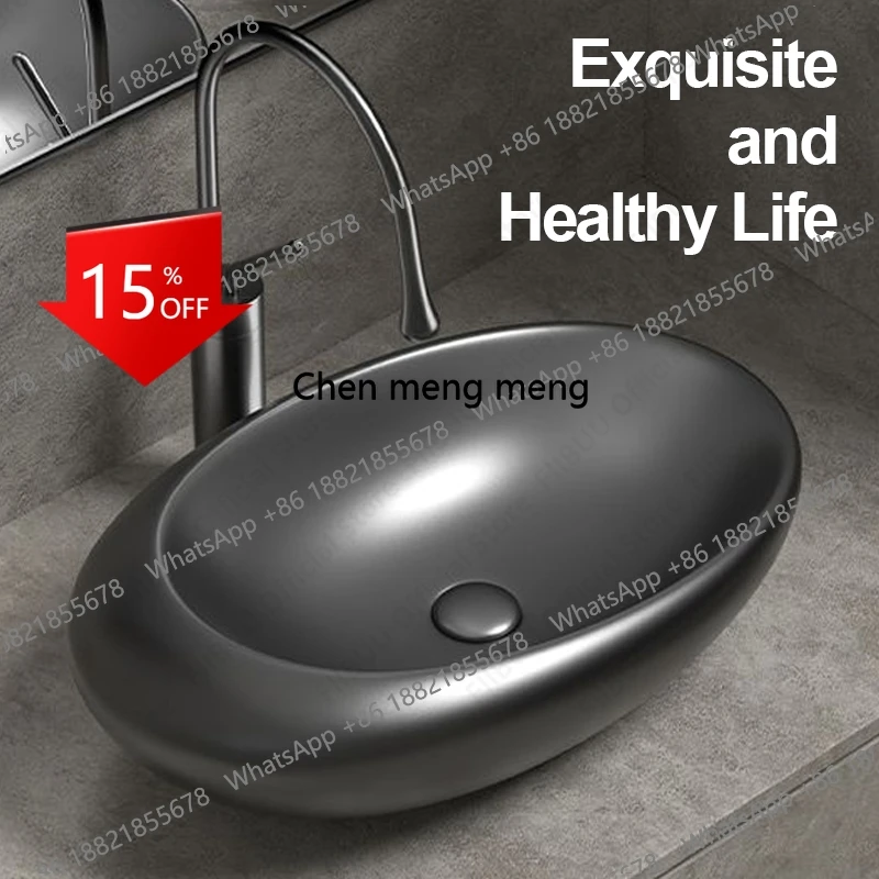 X173 Grey Ceramic Vessel Sink Oval Sink Bowl Above Counter Washing Basin White Egg Shape Vanity Table Sink For Bathroom Balcony