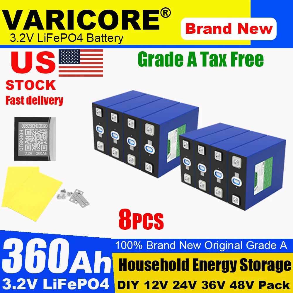 

Аккумулятор LiFePO4 3.2V 360Ah (США) для самостоятельной сборки 4S 8S 12V 24V 48V, литий-железо-фосфатные элементы для гольф-каров, яхт, солнечных батарей, кемпинга, 8 шт.