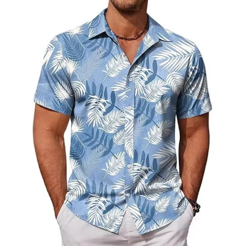 Men's Short-sleeved Shirt Digital Printing Summer New Hawaiian Short-sleeved Flower Shirt Men's