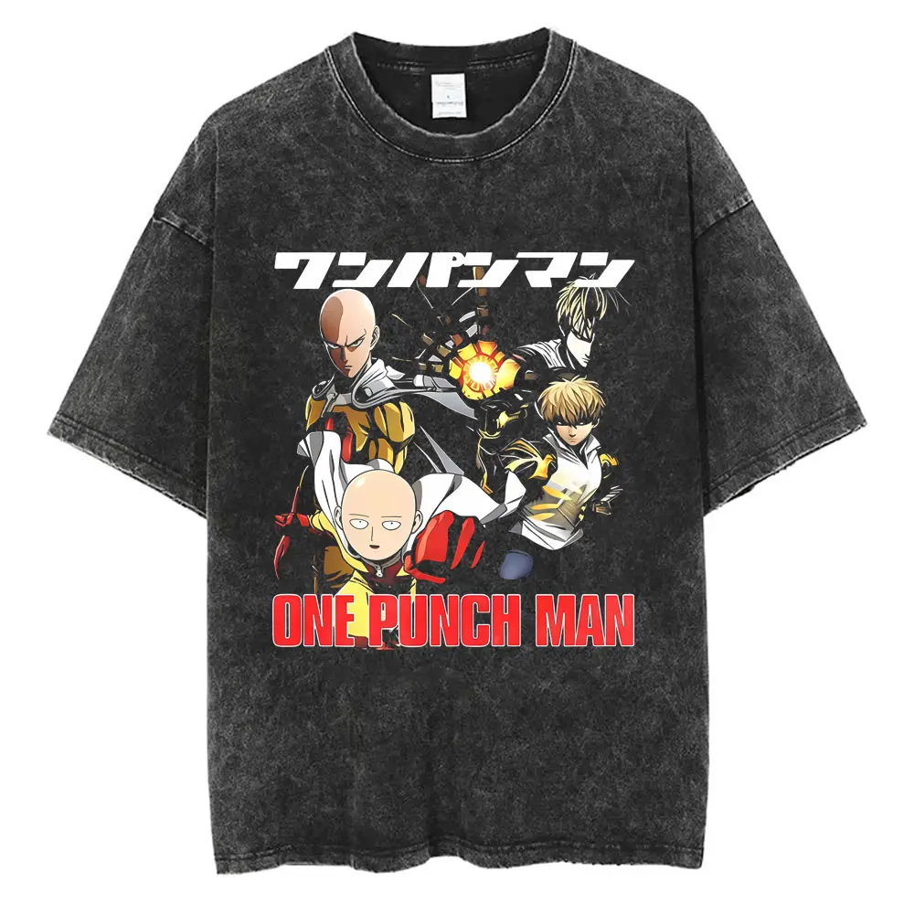 

Washed Vintage Anime One Punch Man Graphic T-shirts Funny Saitama T-shirt Genos T Shirts Men Women Casual Oversized Tee Shirt