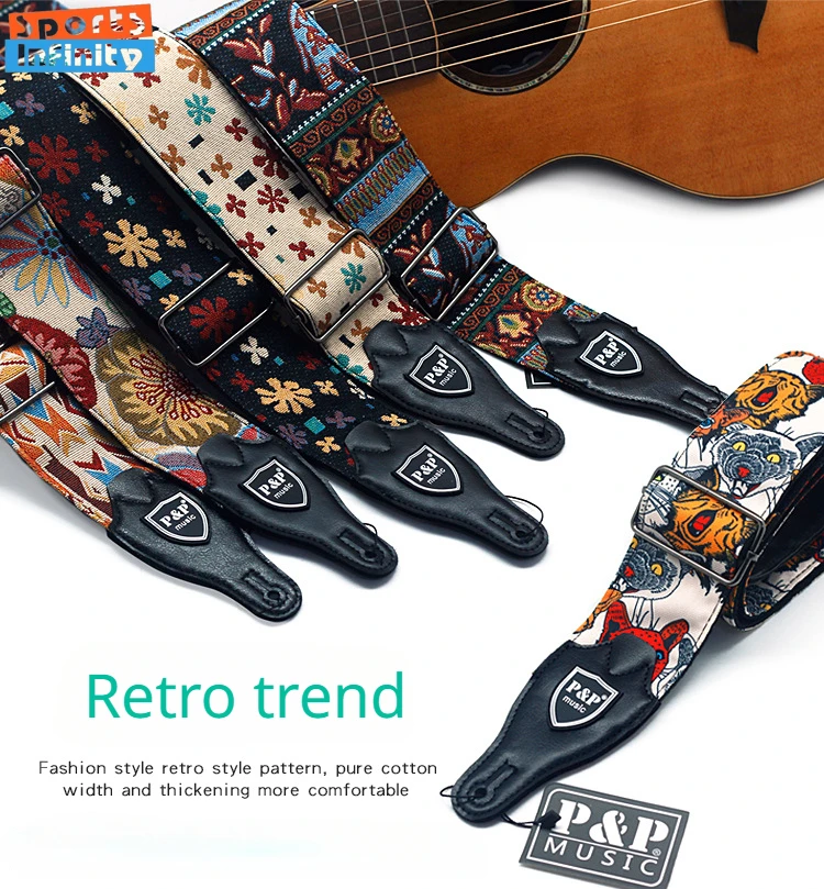 Retro Embroidered Electric Guitar Strap Cotton Thickened and Widened Acoustic Guitar Straps Bass Universal Guitar Accessories