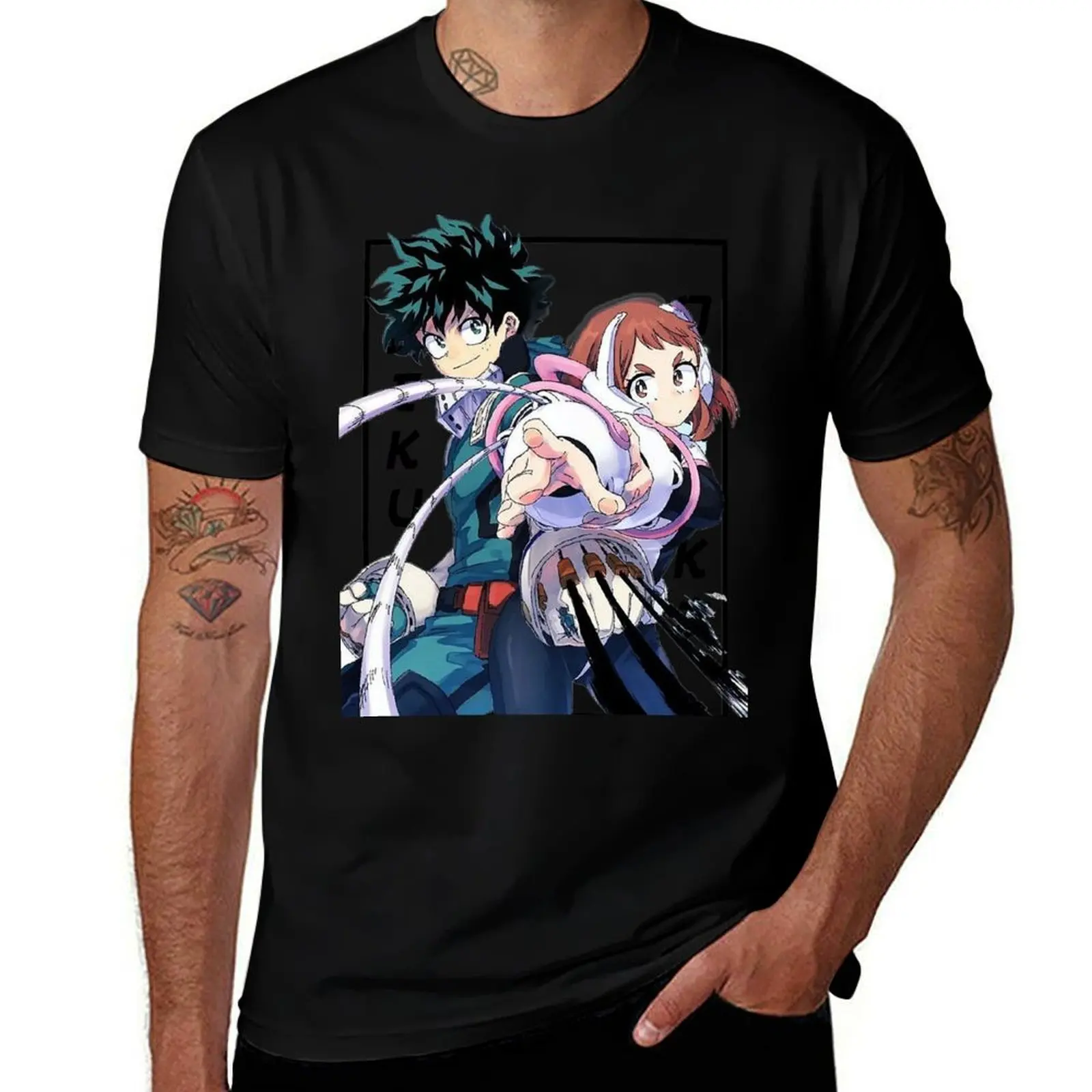 

deku midoriya || uraraka ochakoa T-Shirt cotton tshirt 100% g man t shirts for men T-Shirt