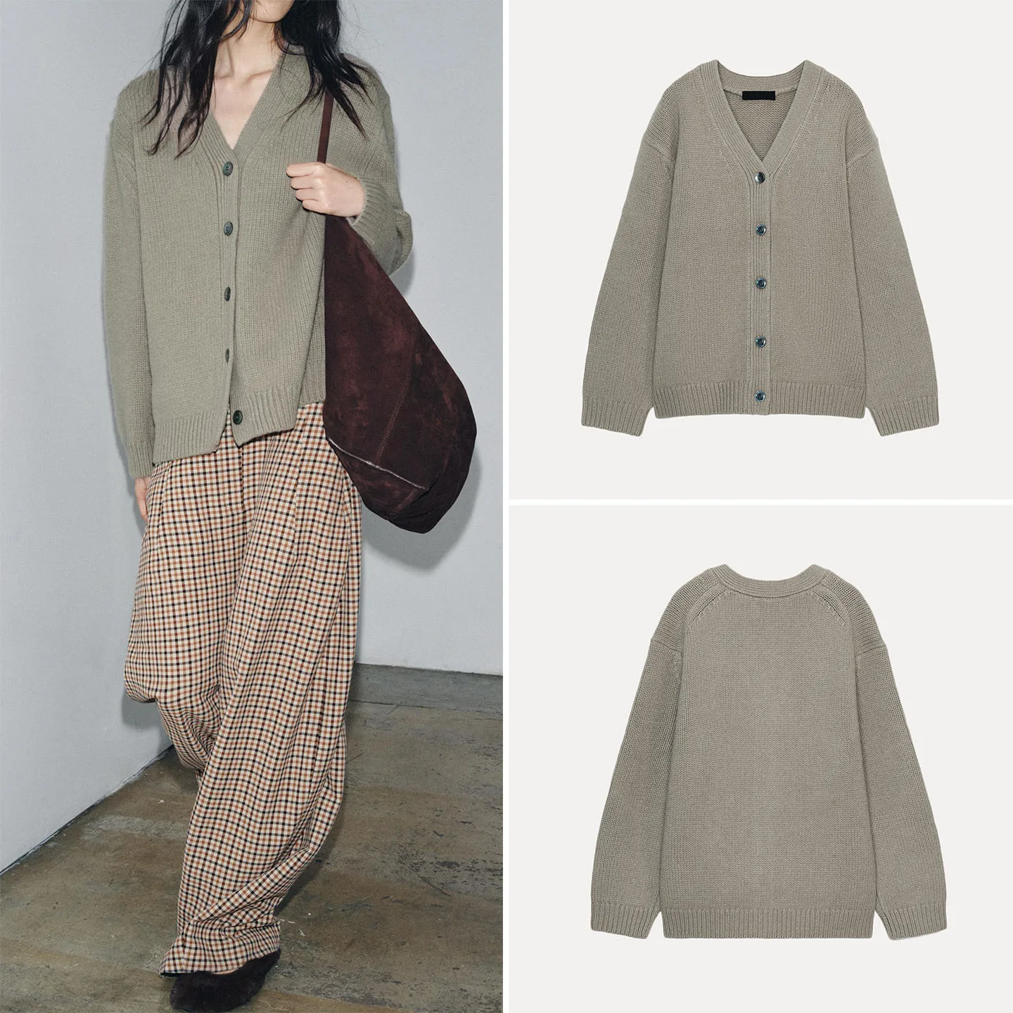 

Модный женский вязаный свитер-кардиган с V-образным вырезом, повседневный, с длинными рукавами, однотонный, на пуговицах, для девушек