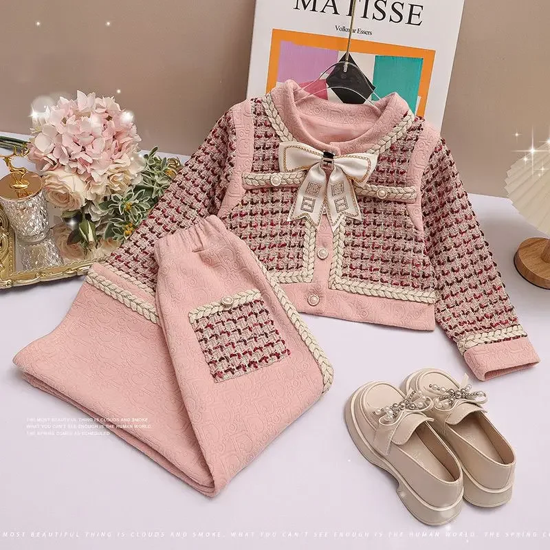 Spring Autumn Girls Fashion Suit 2024 New Children's Kids Long-sleeved + Trousers Two-piece Children's Clothes High Quality