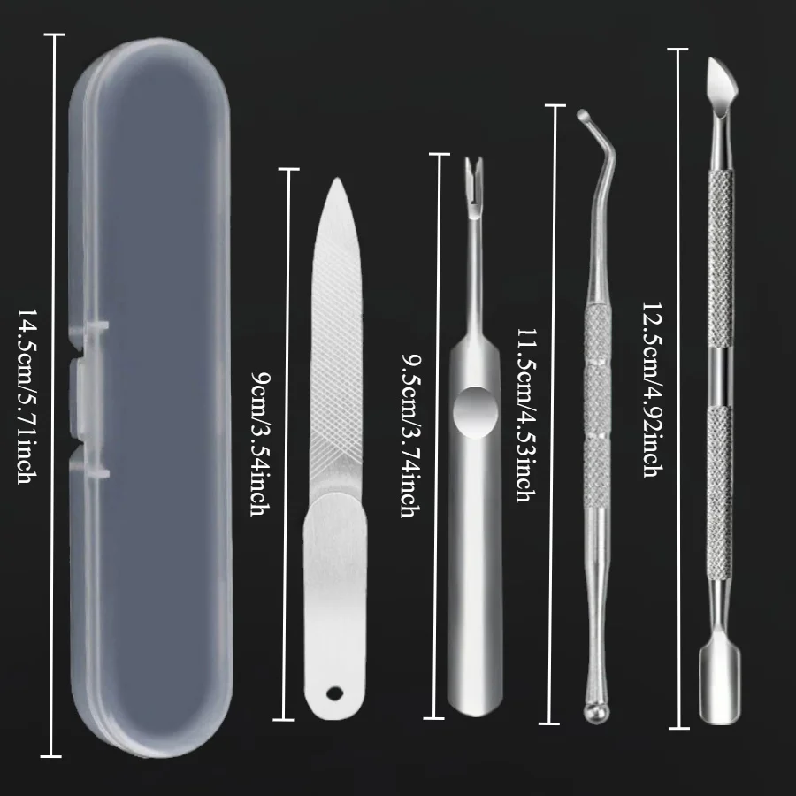 Kit de eliminación y uñas encarnadas de 4 piezas con herramientas de acero inoxidable, incluida lima de uñas, empujador de cutículas-Juego de pedicura profesional