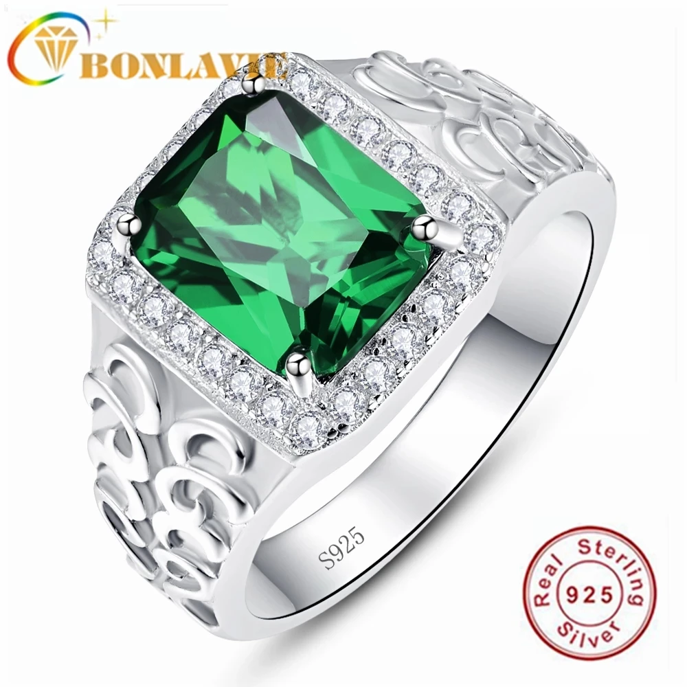 

BONLAVIE 925 пробы серебряные квадратные изумрудные кольца с белым кубическим цирконием полые цветы Цирконий свадебное мужское кольцо для мужчин