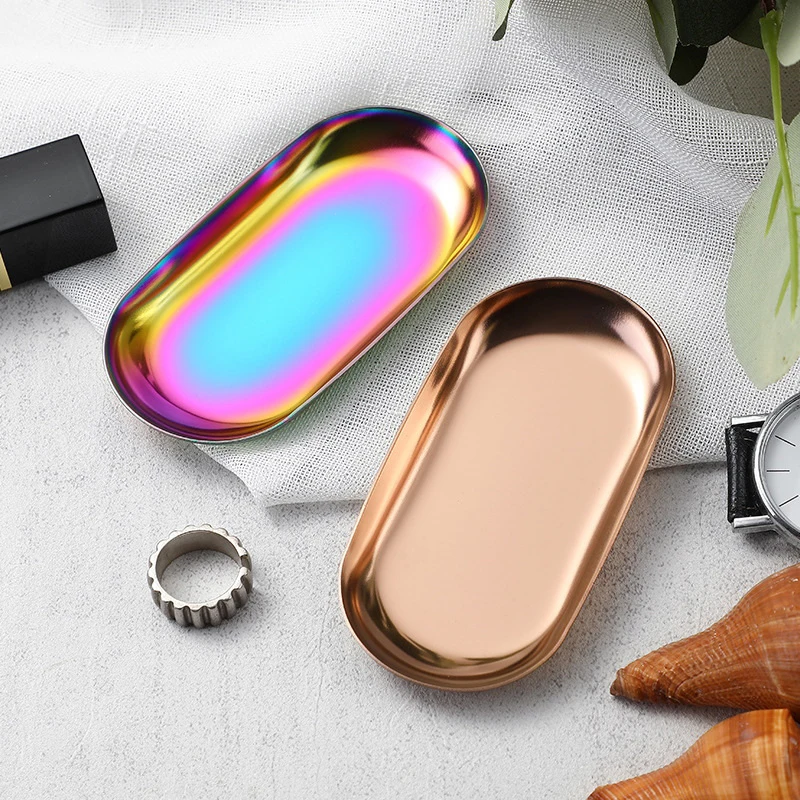 【Peace】Stainless Steel Manicure Jewelry Storage Tray Cosmetic Storage Oval Cake Fruit Dessert Tray Snack Plate Kitchen Organizer image 4