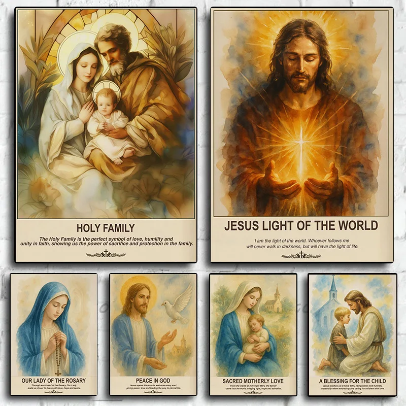 Jesus Christus Jungfrau Maria Gott und Kinder beten Geburtstag Poster Druck Wand Kunst Bilder Leinwand Malerei Zimmer Home Decor Geschenk