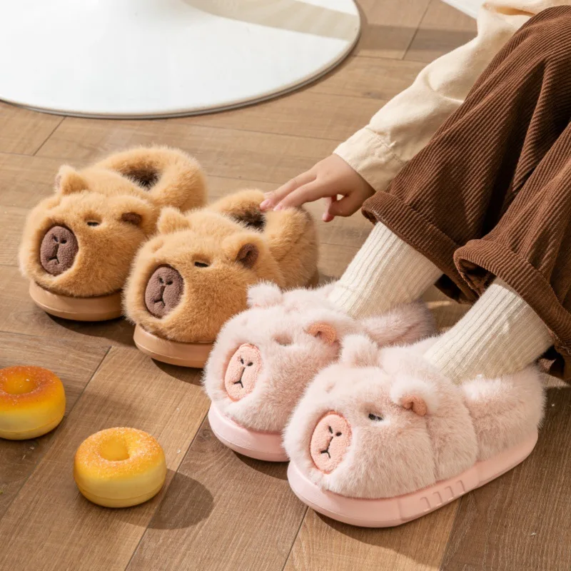 Cute Cartoon Capybara Cotton Slippers Fashion Wrap Heel Home Soft Non-slip Warm Breathable Indoor Plush Shoes Couple Slippers