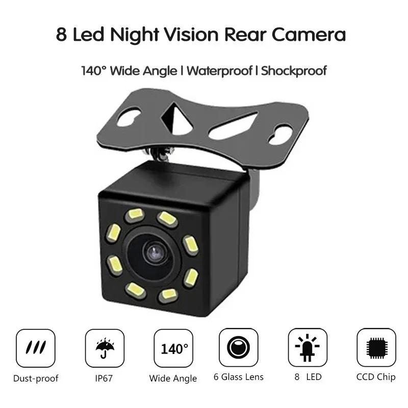 Universal Car Rear View Backup Parking Camera 4 8 12 LED Night Vision Waterproof RCA Power&Video Cables for 2Din Stereo Monitor