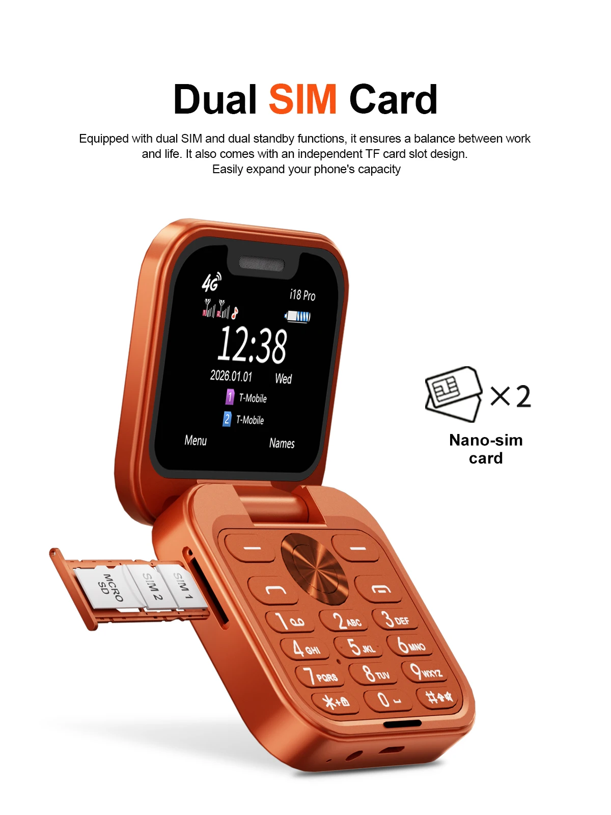 SERVO I18 PRO 4G Foldable Mini Cellphone 1.77" Small Screen Dual SIM FM Radio Speed Dial Blacklist Video MP4 Backup Mobile Phone