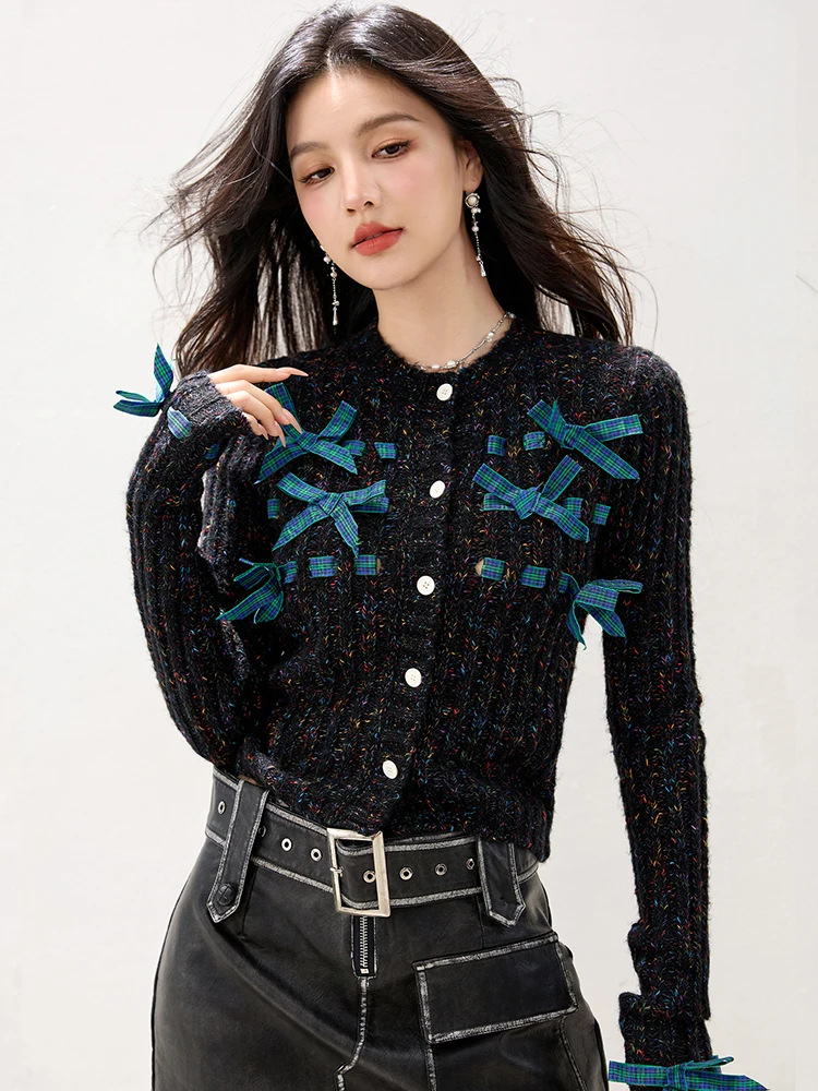 

Women's Vintage Cardigans Bow Sweater Early Autumn New Style Soft Slouchy Style Loose Knitting Sweater Cropped Top CG008