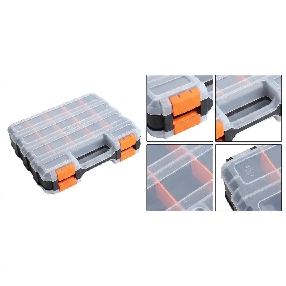 Tool Storage Caddy for Double Sided Design Material Adjustable Yellow Dividers Clear Lids Industrial Black Frame Sorting