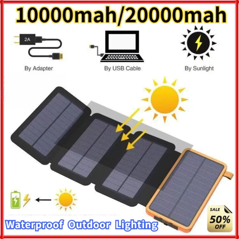 

10000mAh 20000mAh Folding Solar Panel USB Output Fast Charging Outdoor Camping Waterproof Sun Powerbank